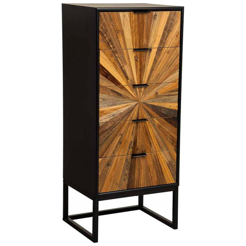 Chiffonnier industriel 5 tiroirs noir et bois recyclé 42x36,5x105 cm Ripao  - 1