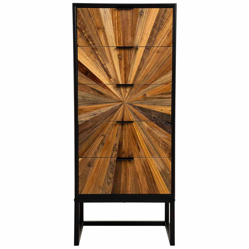 Chiffonnier industriel 5 tiroirs noir et bois recyclé 42x36,5x105 cm Ripao  - 3