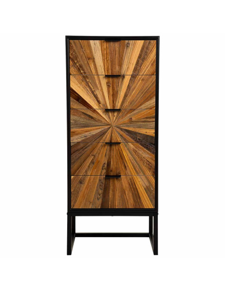 Chiffonnier industriel 5 tiroirs noir et bois recyclé 42x36,5x105 cm Ripao  - 3