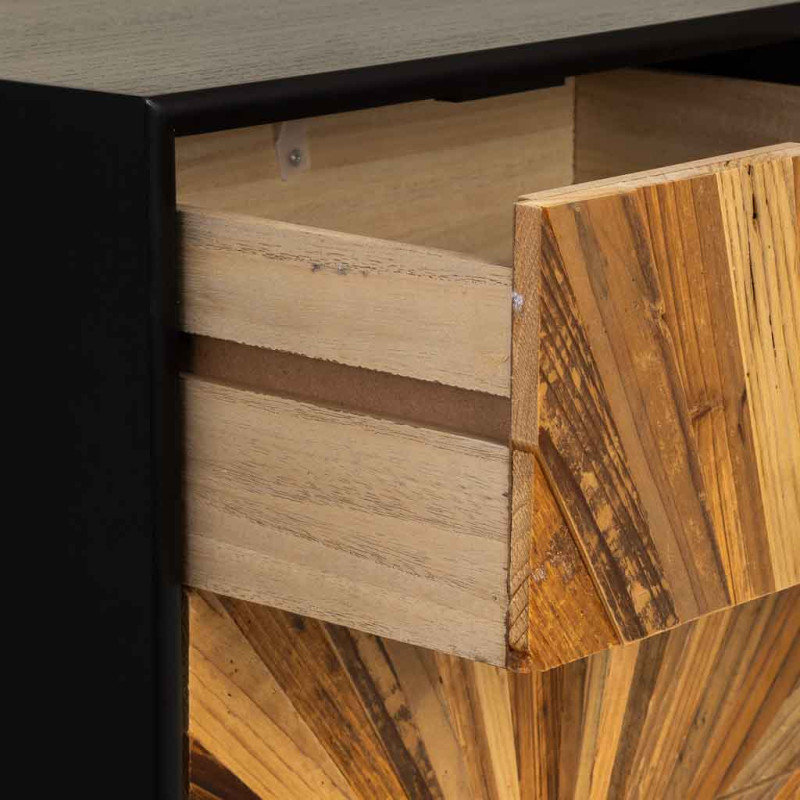 Chiffonnier industriel 5 tiroirs noir et bois recyclé 42x36,5x105 cm Ripao  - 6