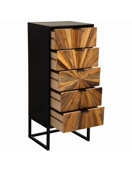 Chiffonnier industriel 5 tiroirs noir et bois recyclé 42x36,5x105 cm Ripao  - 4