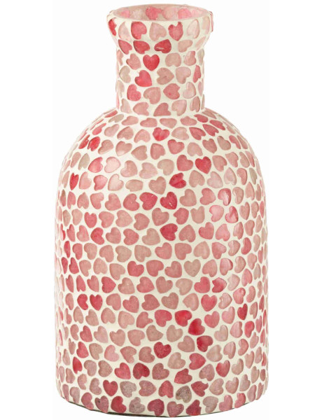 Vase mosaïque en verre rose à cœurs 10,5x10,5x20 cm Envij J-Line - 1