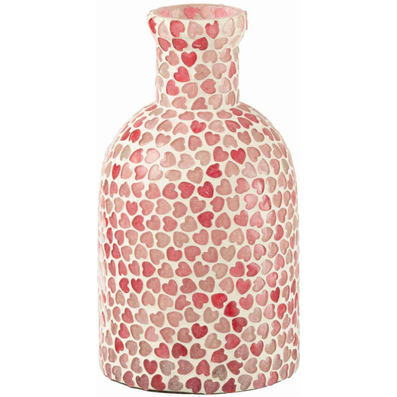 Vase mosaïque en verre rose à cœurs 10,5x10,5x20 cm Envij J-Line - 1