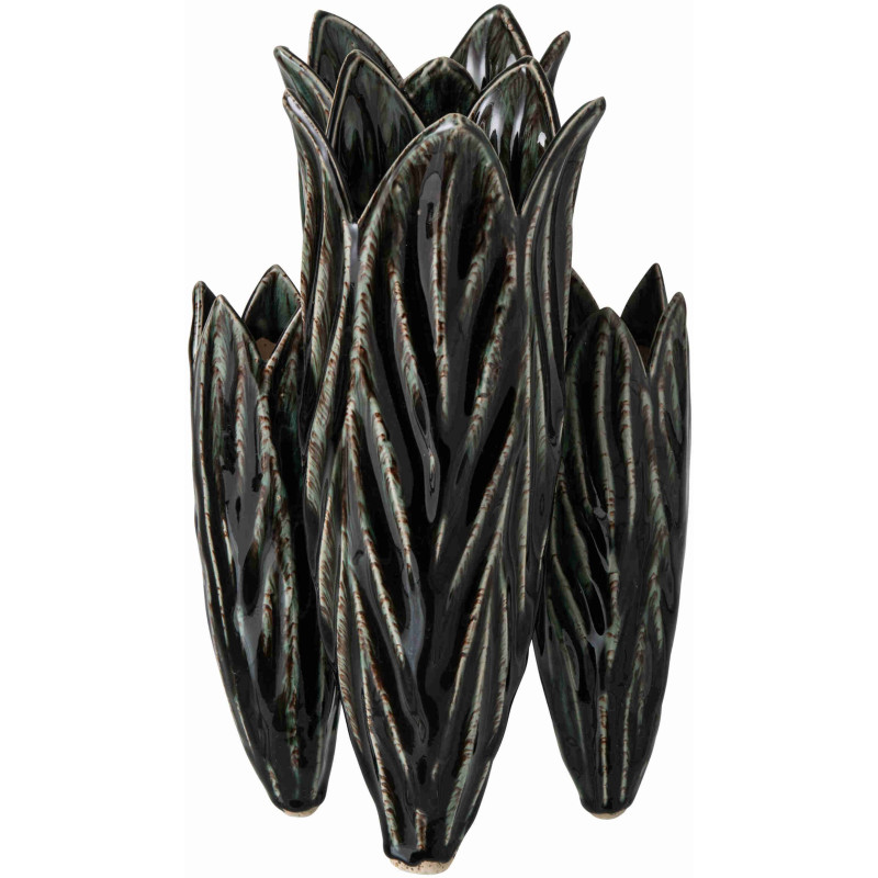 Vase sculptural bleu pétrole en argile émaillée 23x20,5x36,5 cm Zwaav J-Line - 1