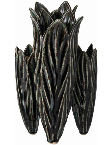 Vase sculptural bleu pétrole en argile émaillée 23x20,5x36,5 cm Zwaav J-Line - 1