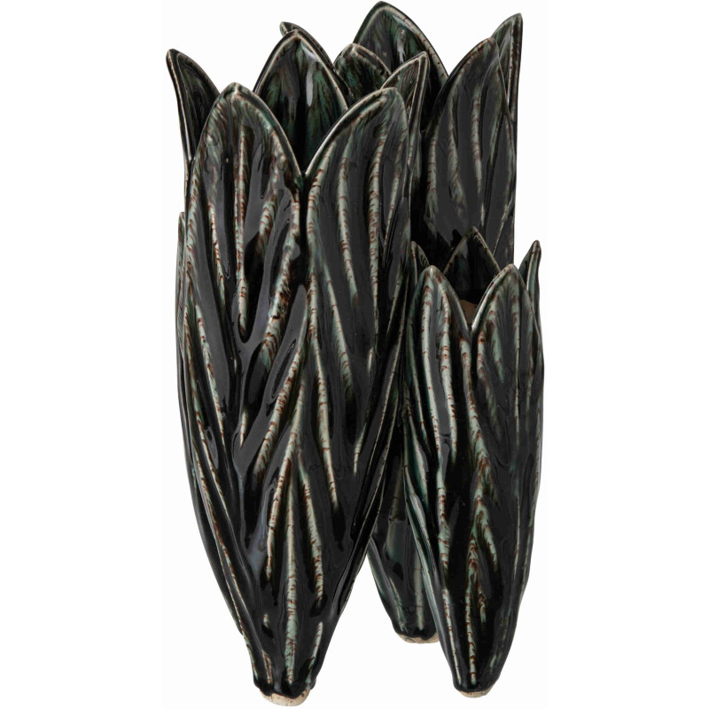 Vase sculptural bleu pétrole en argile émaillée 23x20,5x36,5 cm Zwaav J-Line - 3