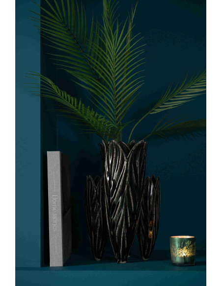 Vase sculptural bleu pétrole en argile émaillée 23x20,5x36,5 cm Zwaav J-Line - 2