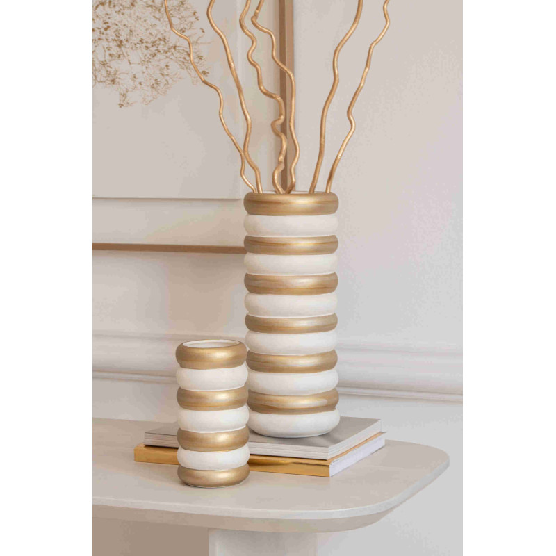 Lot de 3 vases en porcelaine émaillée blanc et doré Hodor J-Line - 2