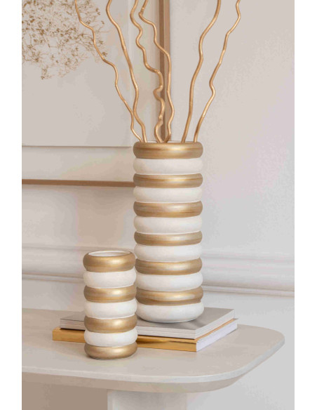 Lot de 3 vases en porcelaine émaillée blanc et doré Hodor J-Line - 2