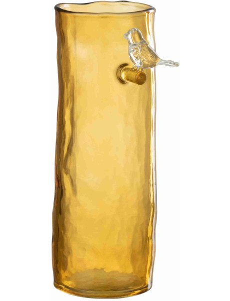 Vase haut en verre ambre avec oiseau 13,5x9,5x27 cm Aarik J-Line - 1