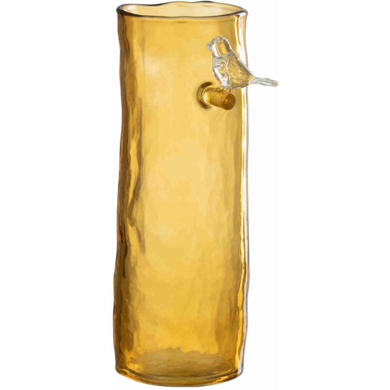 Vase haut en verre ambre avec oiseau 13,5x9,5x27 cm Aarik J-Line - 1