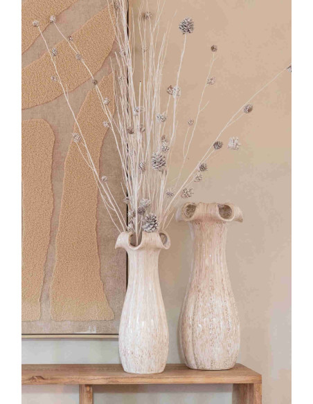 Vase corolle beige clair en argile émaillée 22x22x56 cm Bivij J-Line - 2