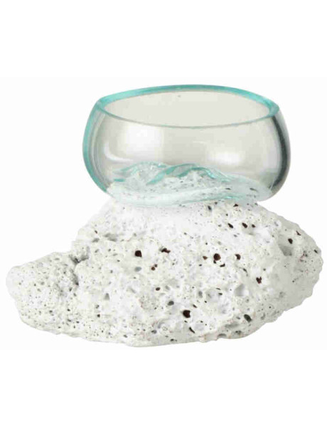 Vase verre recyclé transparent sur pierre de lave blanche 10x10x10 cm Luvek J-Line - 1
