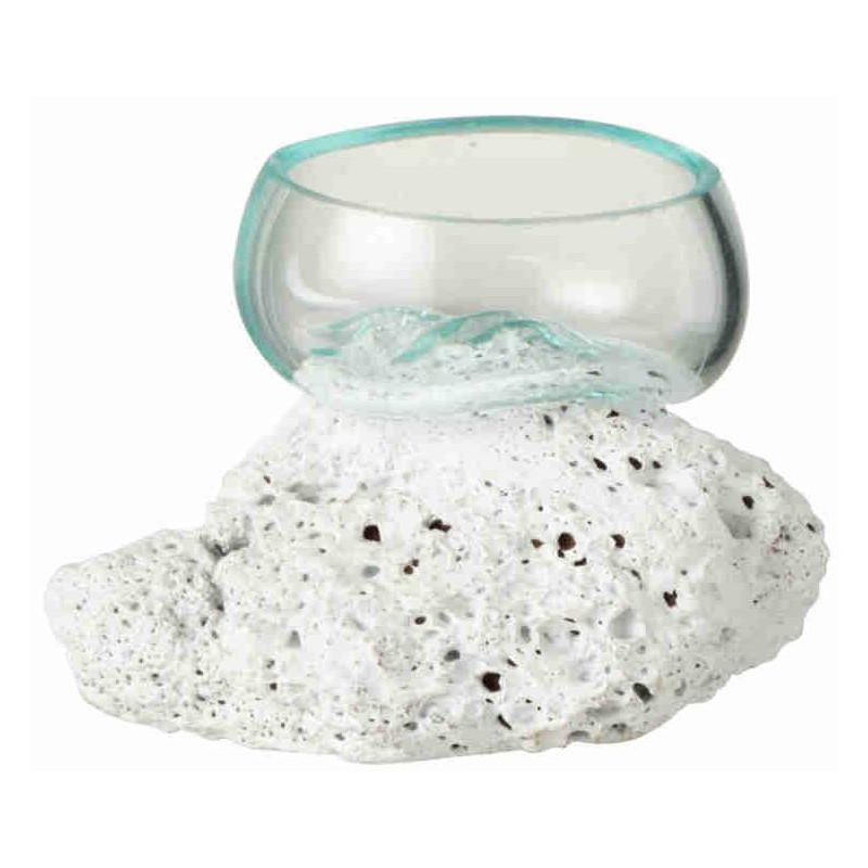 Vase verre recyclé transparent sur pierre de lave blanche 10x10x10 cm Luvek J-Line - 1