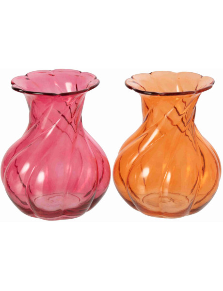 Lot de 2 vases en verre à relief orange et fuchsia 17,5x17,5x21,5 cm Heelm J-Line - 1