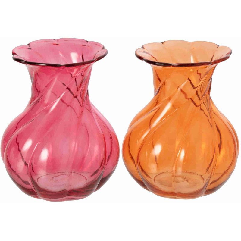 Lot de 2 vases en verre à relief orange et fuchsia 17,5x17,5x21,5 cm Heelm J-Line - 1