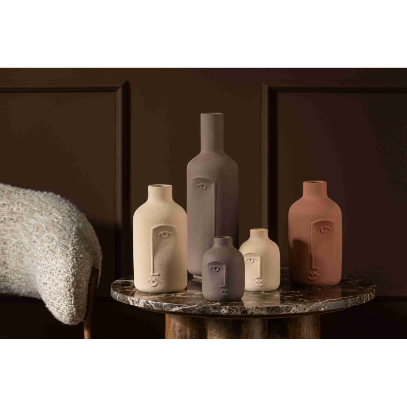 Lot de 3 vases visage en porcelaine émaillée écru terracotta taupe 10x10x19 cm Hatuk J-Line - 2