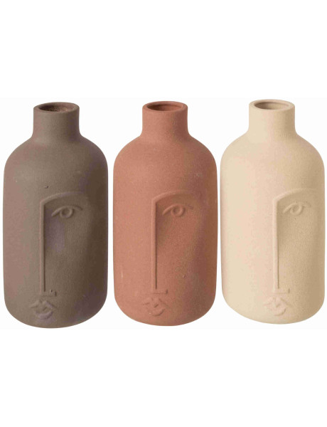 Lot de 3 vases visage en porcelaine émaillée écru terracotta taupe 10x10x19 cm Hatuk J-Line - 1