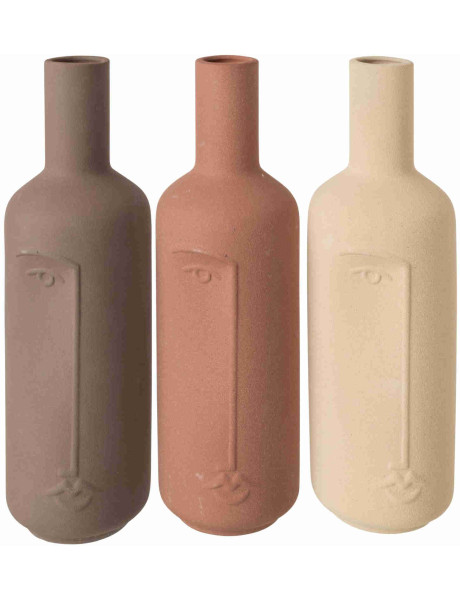 Lot de 3 vases visage porcelaine émaillée tons terre 10x10x31,5 cm Hatuk J-Line - 1