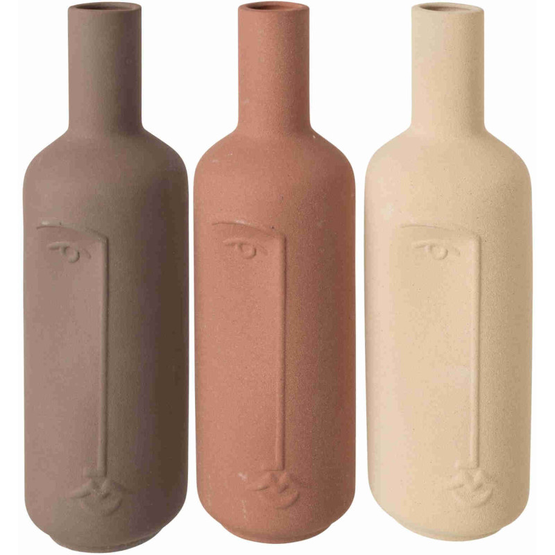 Lot de 3 vases visage porcelaine émaillée tons terre 10x10x31,5 cm Hatuk J-Line - 1