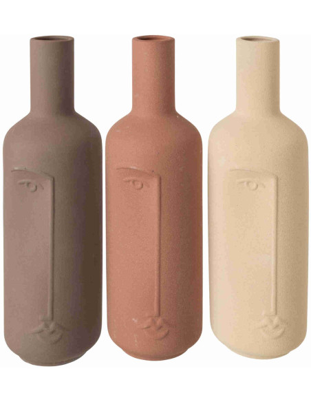 Lot de 3 vases visage porcelaine émaillée tons terre 10x10x31,5 cm Hatuk J-Line - 1