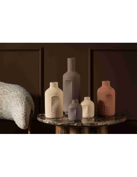 Lot de 3 vases visage porcelaine émaillée tons terre 10x10x31,5 cm Hatuk J-Line - 3