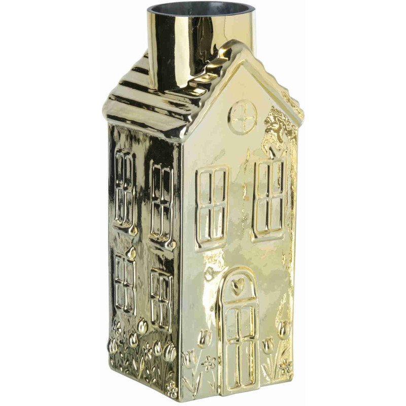 Vase maison en verre doré 13x13x30 cm Lewun J-Line - 1