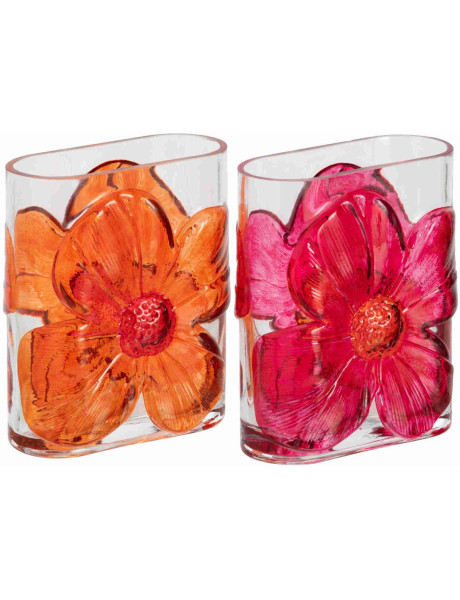 Lot de 2 vases fleuris en verre rose et orange 13x7,5x16 cm Bilom J-Line - 1