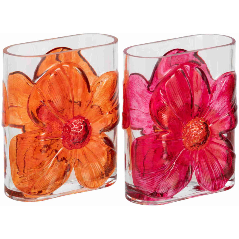 Lot de 2 vases fleuris en verre rose et orange 13x7,5x16 cm Bilom J-Line - 1