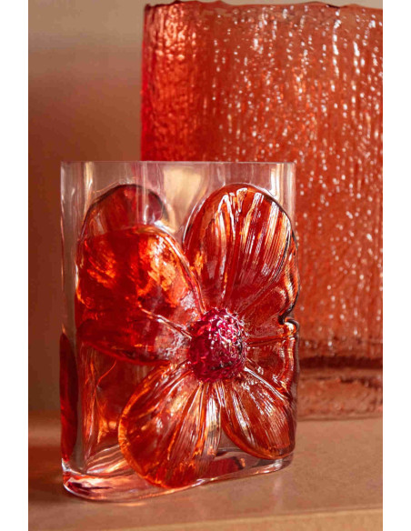 Lot de 2 vases fleur en verre rose fuchsia et orange 16x9x20,5 cm Bilom J-Line - 2