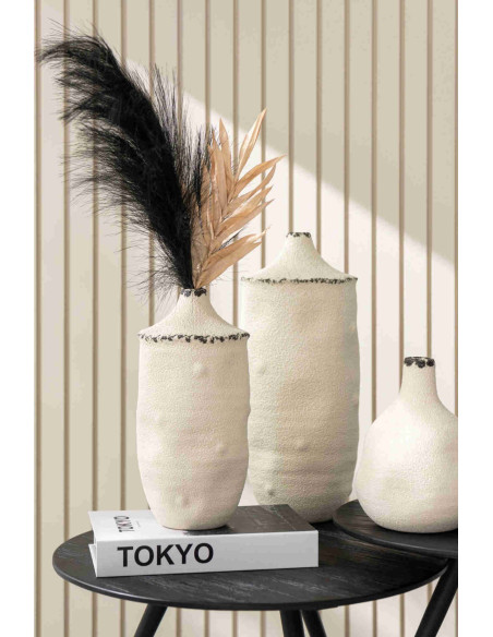 Vase Japandi en grès écru et noir 15x15x20 cm Hovok J-Line - 4