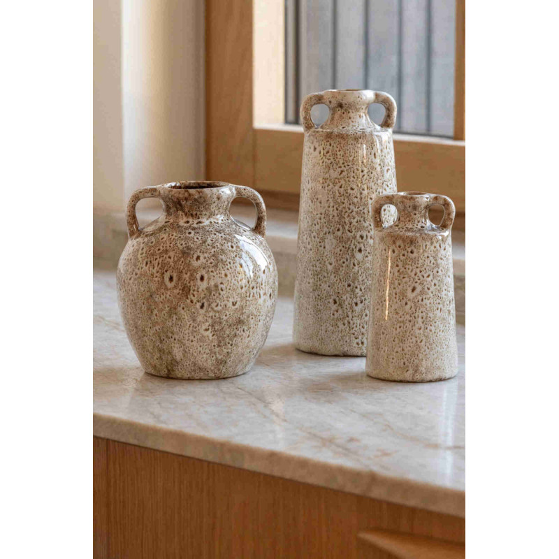 Vase amphore à anses en porcelaine émaillée beige 14x14x16,5 cm Troek J-Line - 2
