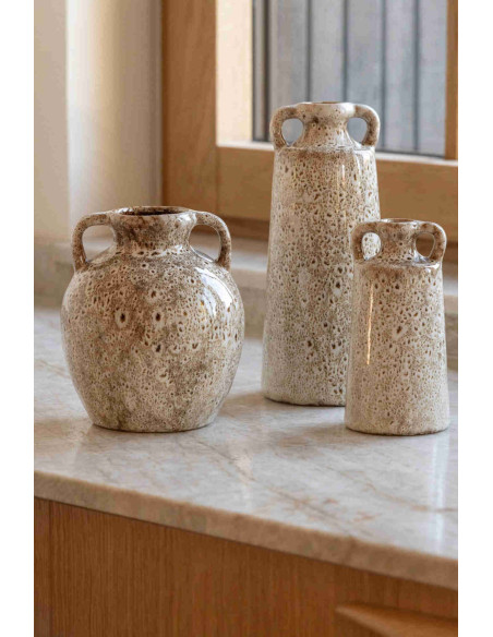 Vase amphore à anses en porcelaine émaillée beige 14x14x16,5 cm Troek J-Line - 2