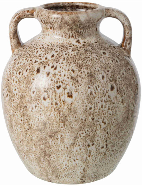 Vase amphore à anses en porcelaine émaillée beige 14x14x16,5 cm Troek J-Line - 1