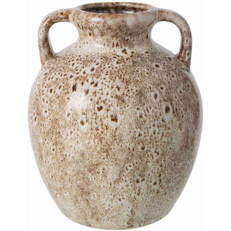 Vase amphore à anses en porcelaine émaillée beige 14x14x16,5 cm Troek J-Line - 1