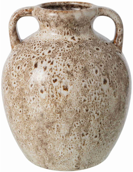 Vase amphore à anses en porcelaine émaillée beige 14x14x16,5 cm Troek J-Line - 1