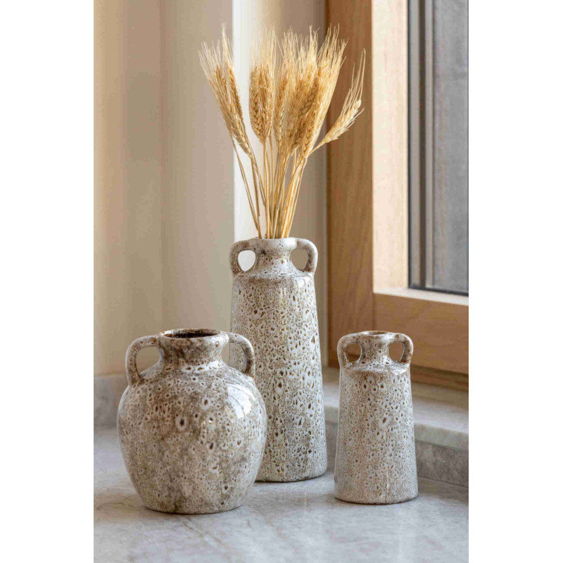 Vase amphore à anses en porcelaine émaillée beige 14x14x16,5 cm Troek J-Line - 3
