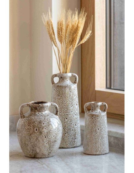 Vase amphore à anses en porcelaine émaillée beige 14x14x16,5 cm Troek J-Line - 3