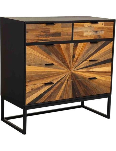 Commode industrielle 5 tiroirs bois recyclé brun métal noir 80x39,5x81 cm Ripao  - 1