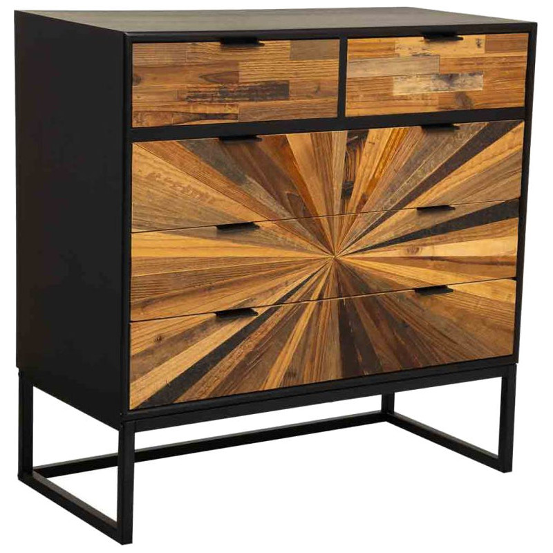 Commode industrielle 5 tiroirs bois recyclé brun métal noir 80x39,5x81 cm Ripao  - 1