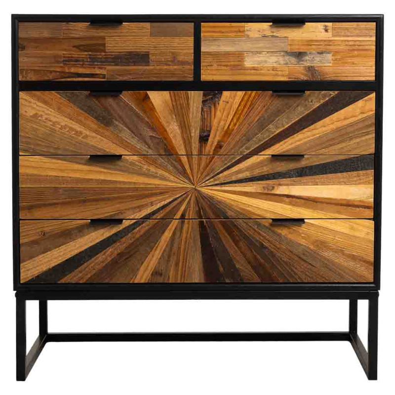 Commode industrielle 5 tiroirs bois recyclé brun métal noir 80x39,5x81 cm Ripao  - 2