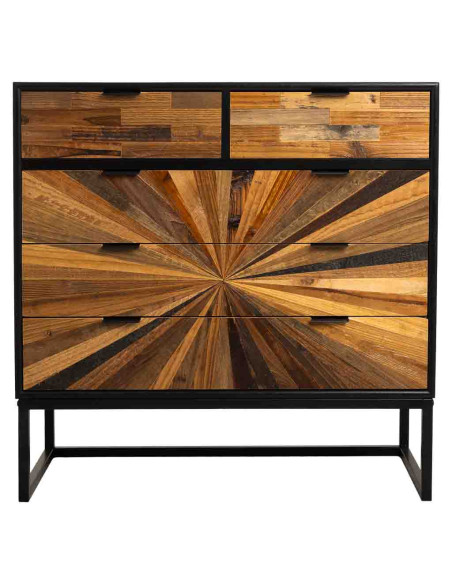 Commode industrielle 5 tiroirs bois recyclé brun métal noir 80x39,5x81 cm Ripao  - 2