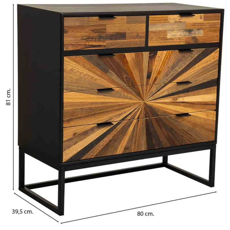 Commode industrielle 5 tiroirs bois recyclé brun métal noir 80x39,5x81 cm Ripao  - 8