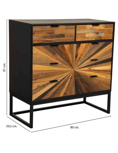 Commode industrielle 5 tiroirs bois recyclé brun métal noir 80x39,5x81 cm Ripao  - 8