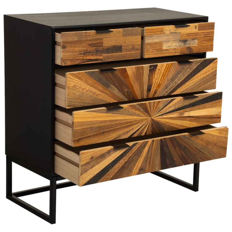 Commode industrielle 5 tiroirs bois recyclé brun métal noir 80x39,5x81 cm Ripao  - 3