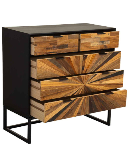 Commode industrielle 5 tiroirs bois recyclé brun métal noir 80x39,5x81 cm Ripao  - 3