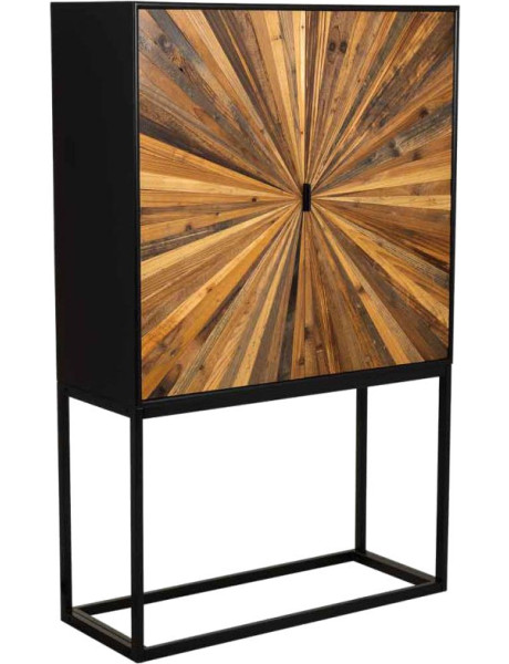 Buffet haut bois recyclé brun 2 portes 100x40x160 cm Ripao  - 1