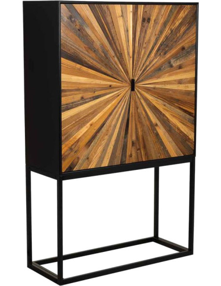 Buffet haut bois recyclé brun 2 portes 100x40x160 cm Ripao  - 1