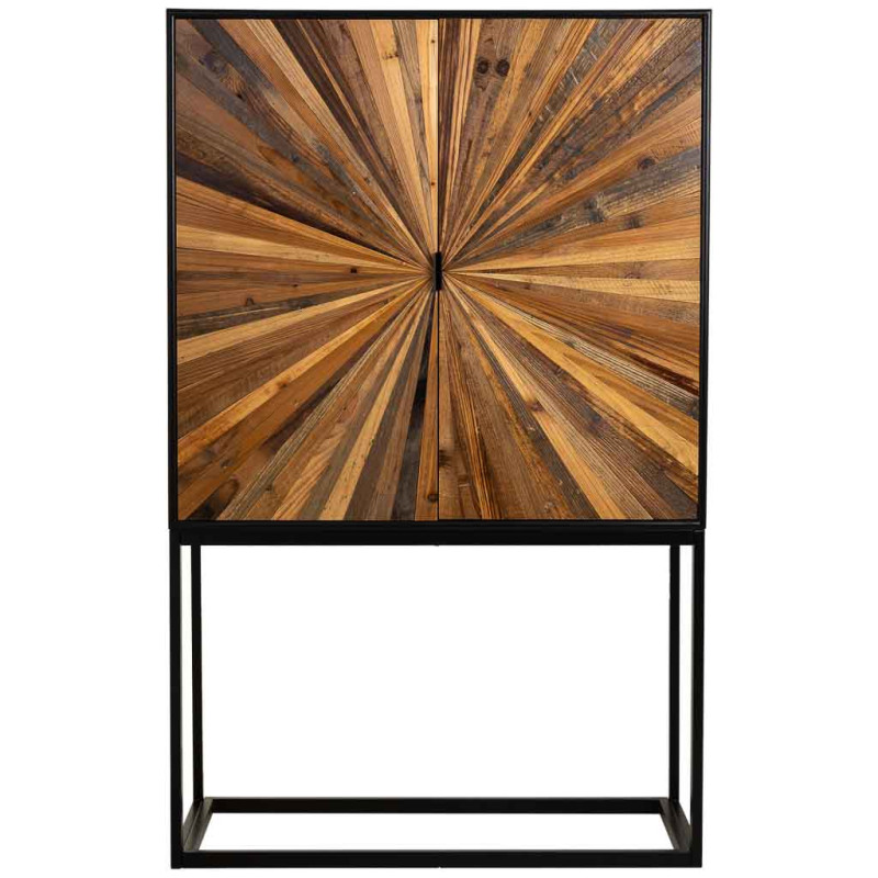 Buffet haut bois recyclé brun 2 portes 100x40x160 cm Ripao  - 2