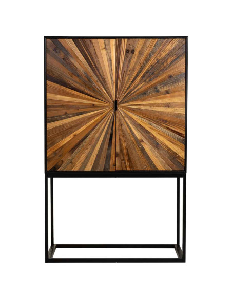 Buffet haut bois recyclé brun 2 portes 100x40x160 cm Ripao  - 2